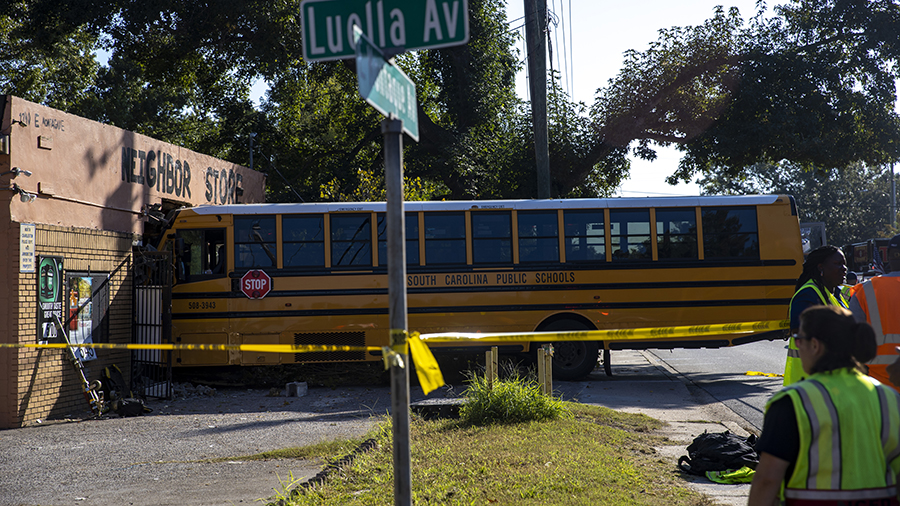 A school bus crashed the morning of Tuesday, Sept. 20. 2022 into Neighbor Store in North Charleston...