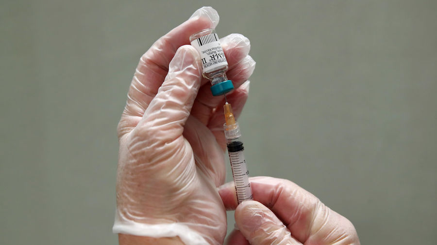 A measles vaccine is prepared on September 10, 2019 in Auckland, New Zealand. The New Zealand healt...