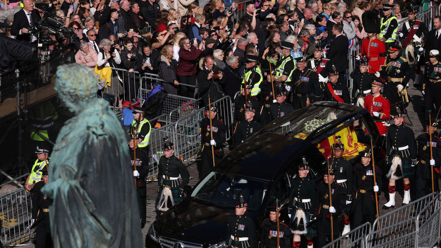 The hearse carrying the coffin of Britain's Queen Elizabeth ll arrives at St. Giles' Cathedral on S...