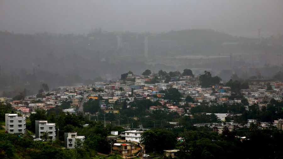 The town of Cayey, Puerto Rico, was still receiving rain on Sept. 19, 2022, one day after Hurricane...
