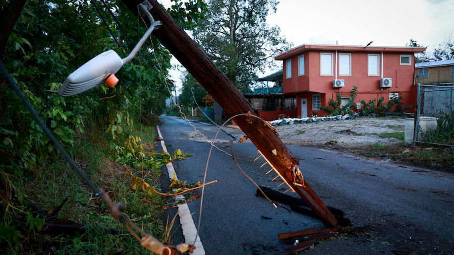 A downed electricity pole on September 20, 2022 in Cabo Rojo, Puerto Rico. Although little damage t...