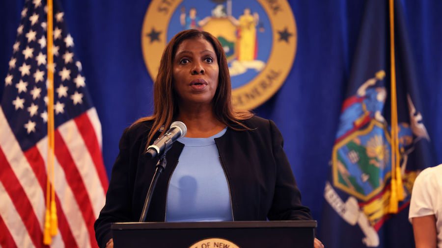FILE: New York Attorney General Letitia James speaks during a press conference at the...
