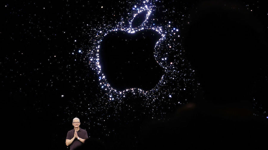 Apple CEO Tim Cook delivers a keynote address during an Apple special event on September 07, 2022 i...