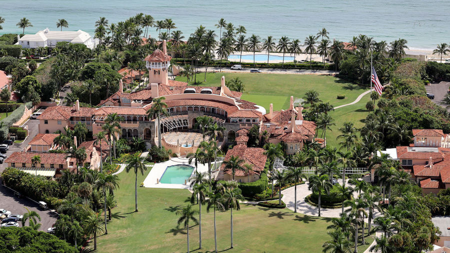 In this aerial view, former U.S. President Donald Trump's Mar-a-Lago estate is seen on September 14...