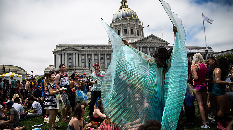 SAN FRANCISCO, CA- JUNE 28: Revelers continue to party in front of City Hall after the San Francisc...
