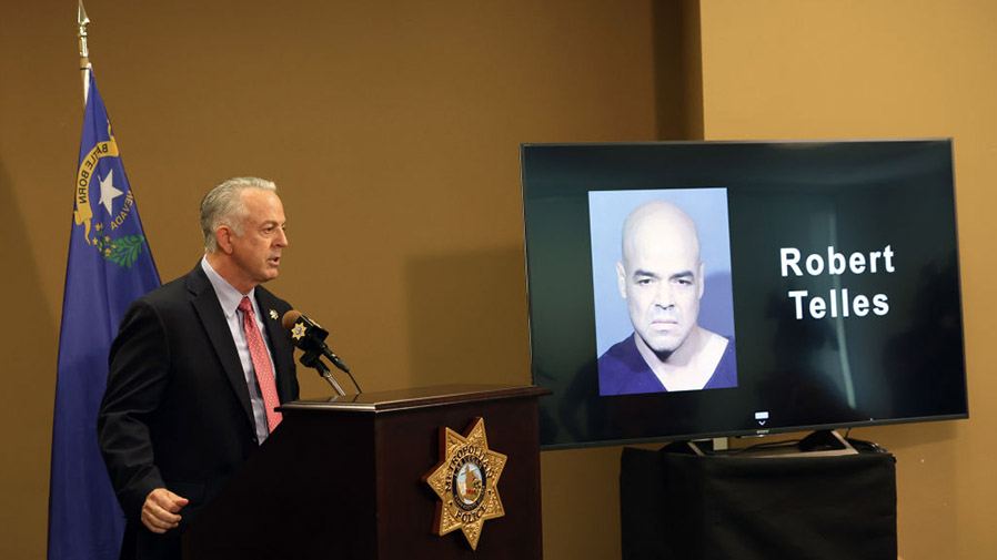 LAS VEGAS, NEVADA - SEPTEMBER 08: Clark County Sheriff Joe Lombardo speaks at a news conference at ...