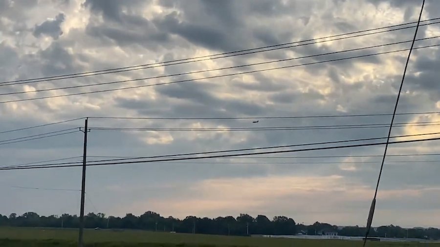 A small plane that circled for hours over Tupelo, Mississppi, and surrounding areas landed in a fie...