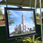 An artist's rendering of the Heber Valley Temple on display at the Heber Valley Temple groundbreaking in Heber City, Utah, on Saturday, October 8, 2022. (Intellectual Reserve, Inc.)