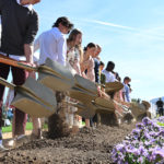 Invited guests ceremonially turn the dirt at the Heber Valley Temple groundbreaking in Heber City, Utah, on Saturday, October 8, 2022. (Intellectual Reserve, Inc.)