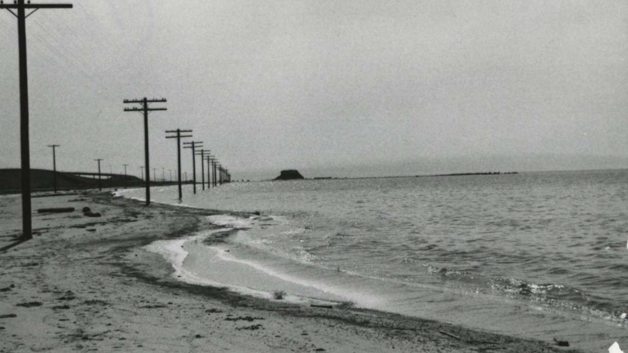 A photo of Great Salt Lake's shoreline near Black Rock Site taken sometime in the 1960s or 1970s. (...