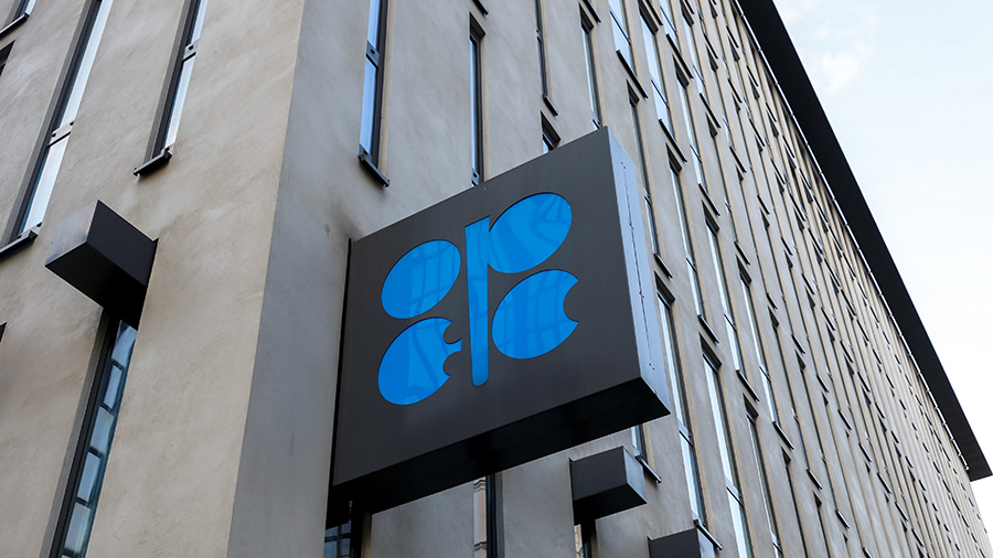 FILE - The logo of the Organization of the Petroleoum Exporting Countries (OPEC) is seen outside of...