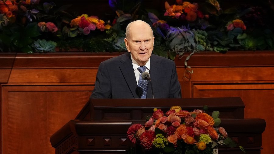 President Russell M. Nelson of The Church of Jesus Christ of Latter-day Saints speaks during the Sa...