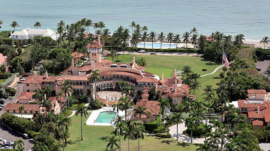 PALM BEACH, FLORIDA - SEPTEMBER 14: In this aerial view, former U.S. President Donald Trump's Mar-a...