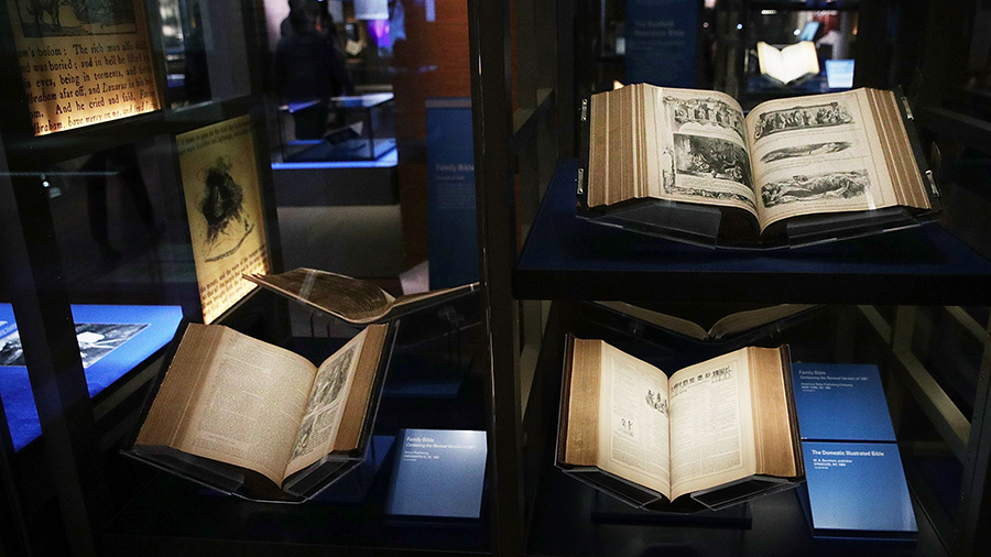 Different versions of Bible are on display at Museum of the Bible November 15, 2017 in Washington, ...