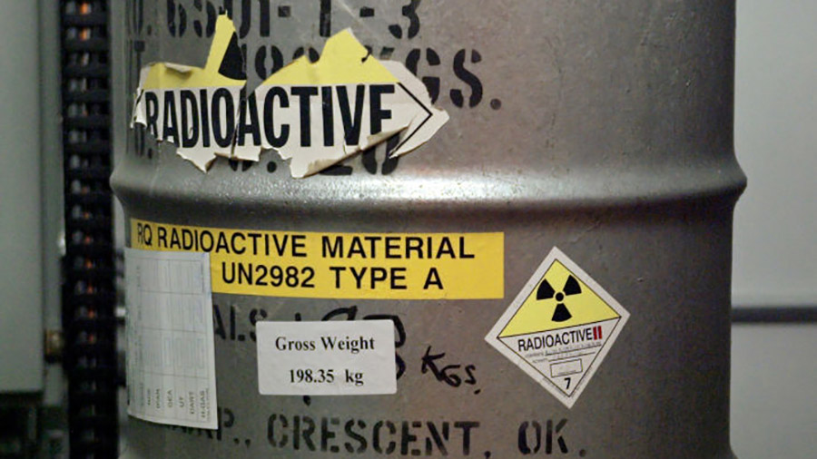 RICHLAND, WA - JUNE 30:  A 55-gallon drum containing transuranic (TRU) waste is readied for x-ray a...