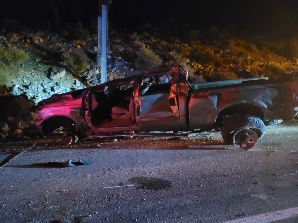 The crashed pickup truck on I-15. (Utah Highway Patrol)...