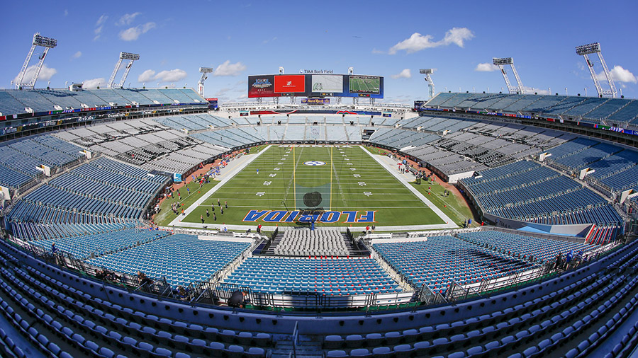 An antisemitic message was seen scrolling on the outside of TIAA Bank Field in Jacksonville during ...