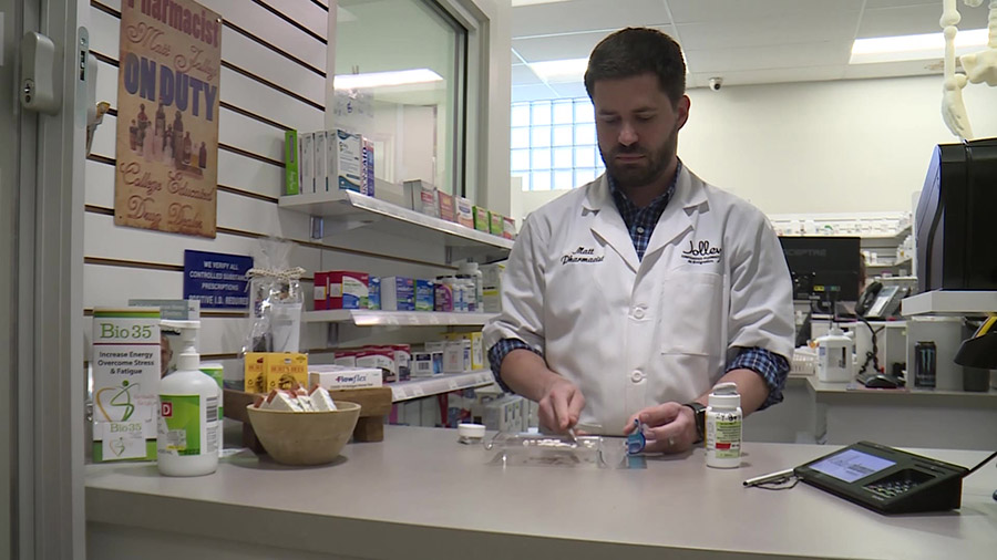 Matt Jolley of Jolley’s Pharmacy filling prescriptions. (KSL TV)...