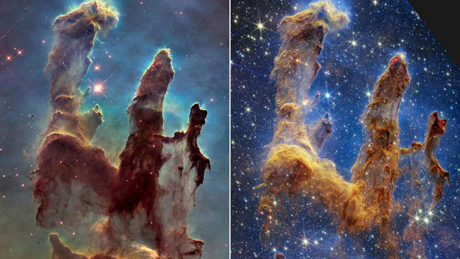 The Pillars of Creation is a star-forming region in the Eagle Nebula captured in a new image (right...