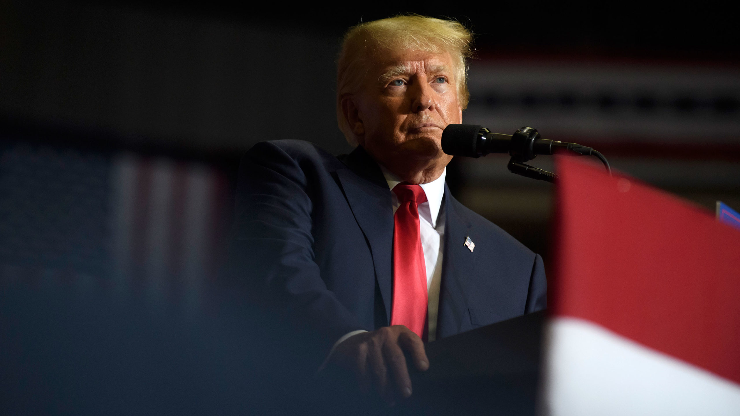 YOUNGSTOWN, OH - SEPTEMBER 17: Former President Donald Trump speaks at a Save America Rally to supp...