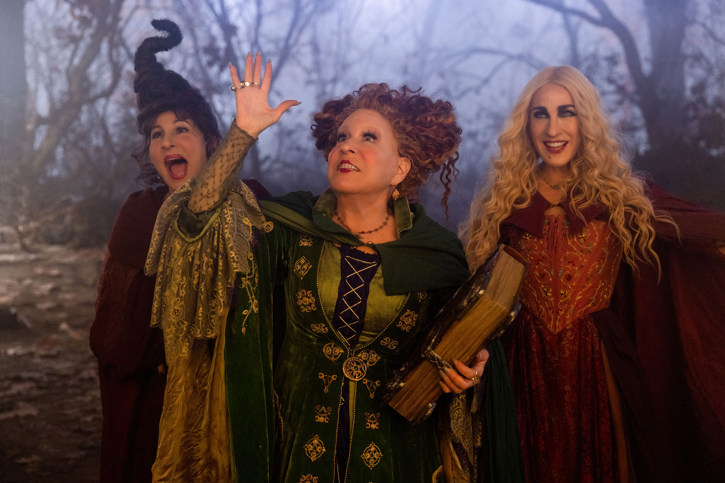 Kathy Najimy as Mary Sanderson, Bette Midler as Winifred Sanderson, and Sarah Jessica Parker as Sar...