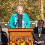 Carolyn Schultz of the Santa Clara Stake addresses the guests at the groundbreaking of the Willamette Valley Oregon Temple in Springfield, Oregon, on Saturday, October 29, 2022. Her parents were members of the first congregation in the area.

