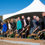 Invited guests participate in the ceremonial groundbreaking of the Willamette Valley Oregon Temple on Saturday, October 29, 2022.

