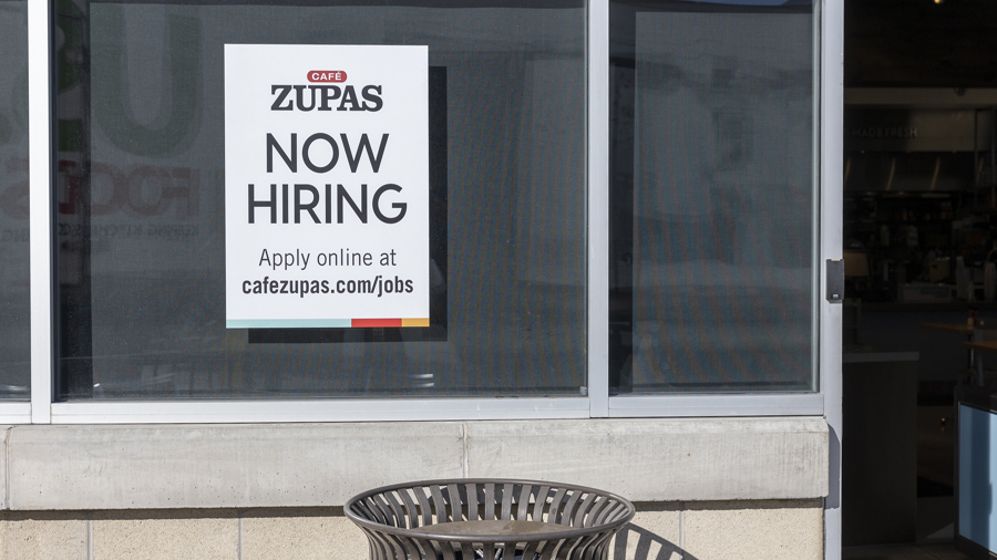 Cafe Zupas hiring sign...