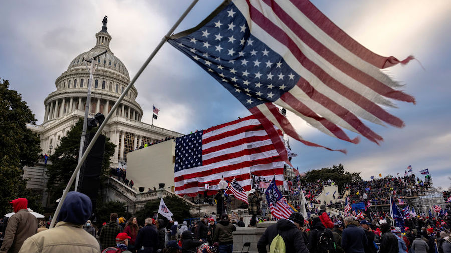 Pro-Trump protesters gather in front of the U.S. Capitol Building on January 6, 2021 in Washington,...