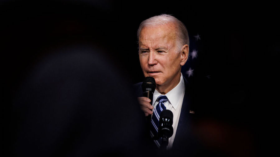 US President Joe Biden speaks during an event hosted by the Democratic National Party at the Howard...