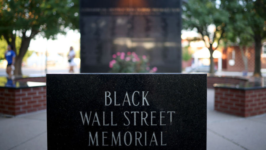 The Black Wall Street Massacre memorial is shown June 18, 2020 in Tulsa, Oklahoma. The Black Wall S...