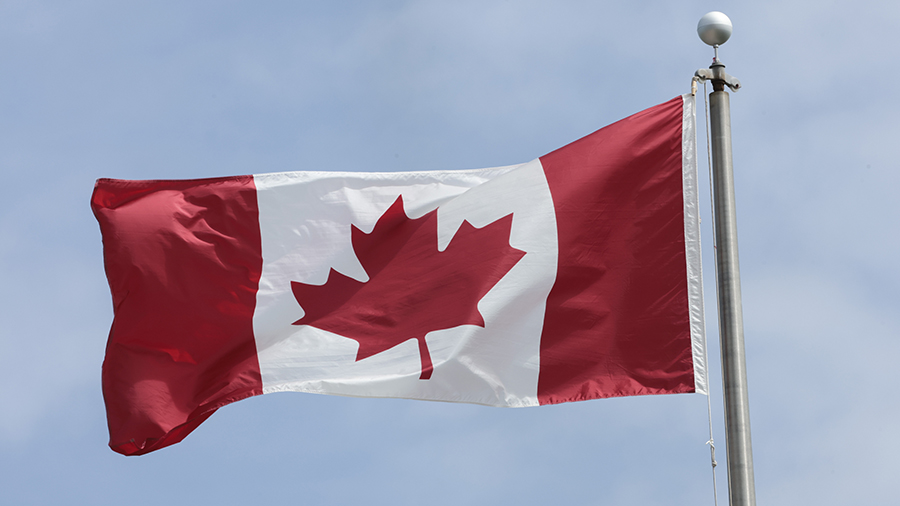 A view of the Canadian flag during day one of the Platinum Jubilee Royal Tour of Canada on May 17, ...