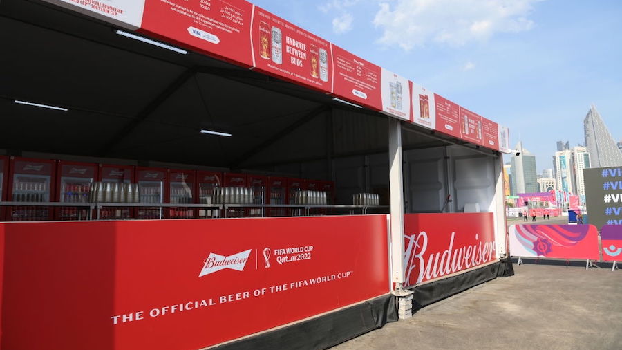 A Budweiser beer stand at Fan Festival ahead of the FIFA World Cup Qatar 2022 at Fan Festival Al Bi...