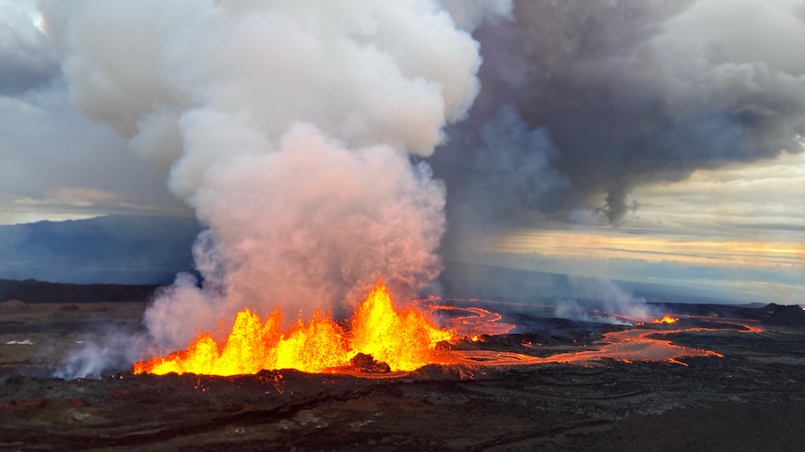Aerial photograph of the dominant fissure 3 erupting on the Northeast Rift Zone of Mauna Loa, taken...