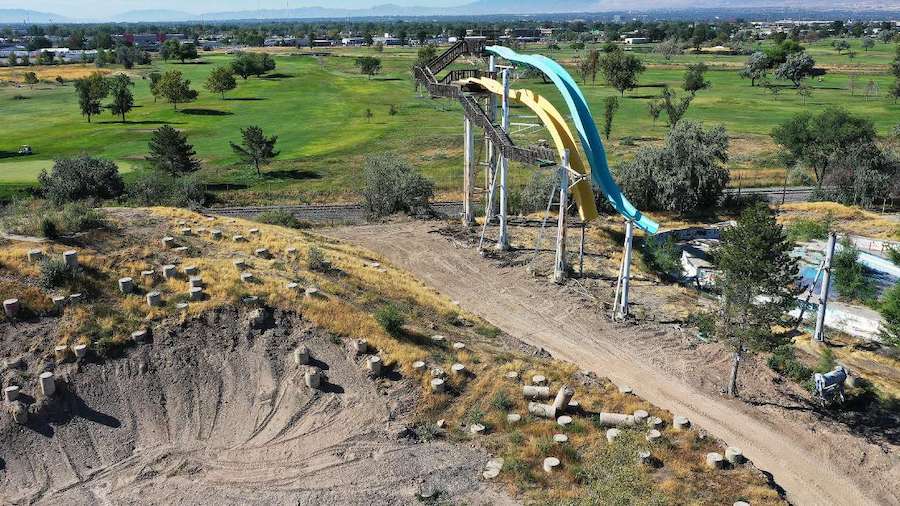 Demolition at the old Raging Waters and Seven Peaks water park site in Salt Lake City continues on ...