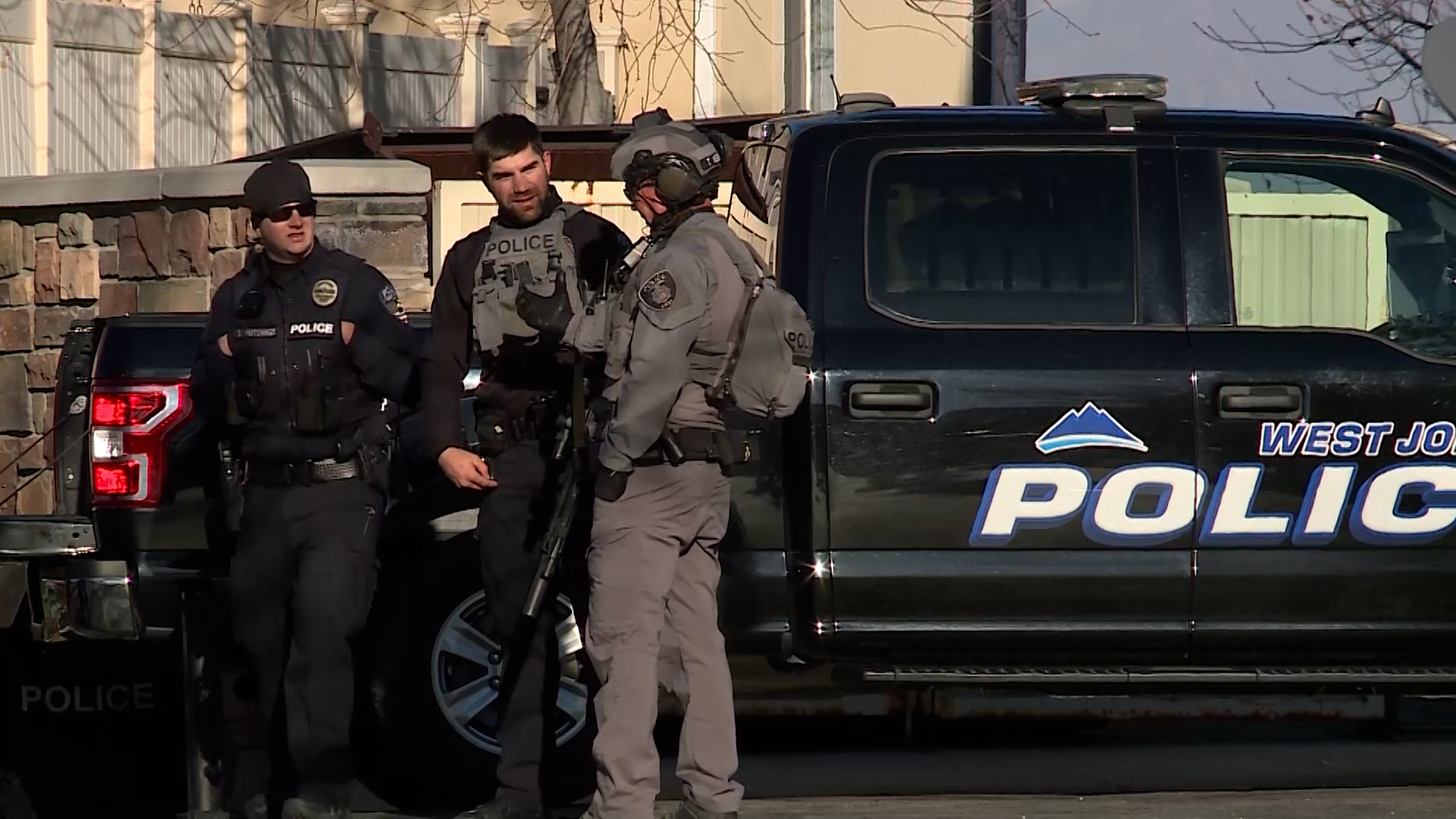 West Jordan Police and SWAT at the domestic incident Saturday afternoon. (KSL-TV's John Wilson)...