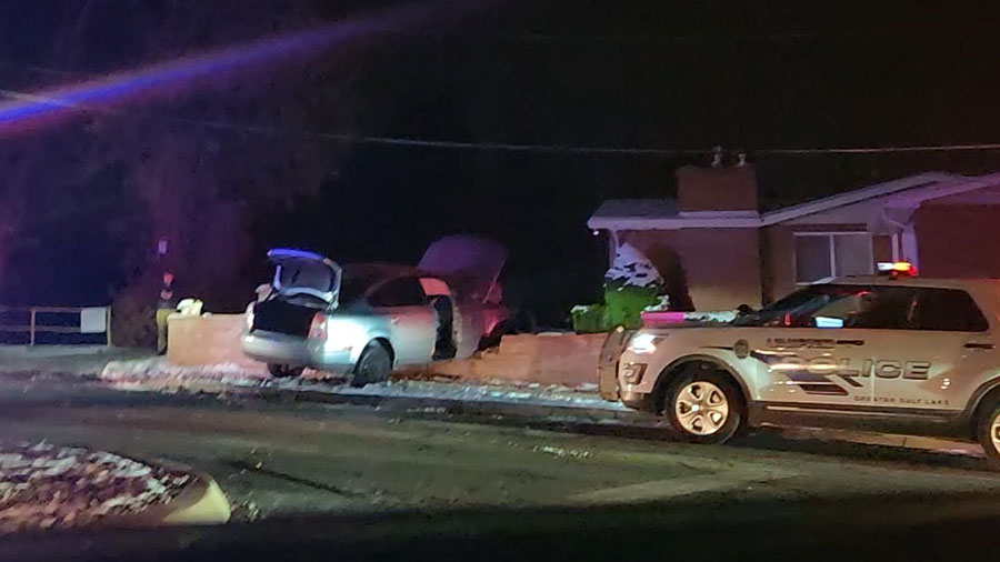 The suspected crashed car in a brick wall in Millcreek. (Courtesy: Serena Chavez)...
