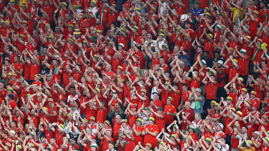 DOHA, QATAR - NOVEMBER 21: Wales fans react during the FIFA World Cup Qatar 2022 Group B match betw...