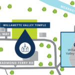 A map showing the location of the Willamette Valley Oregon Temple.
