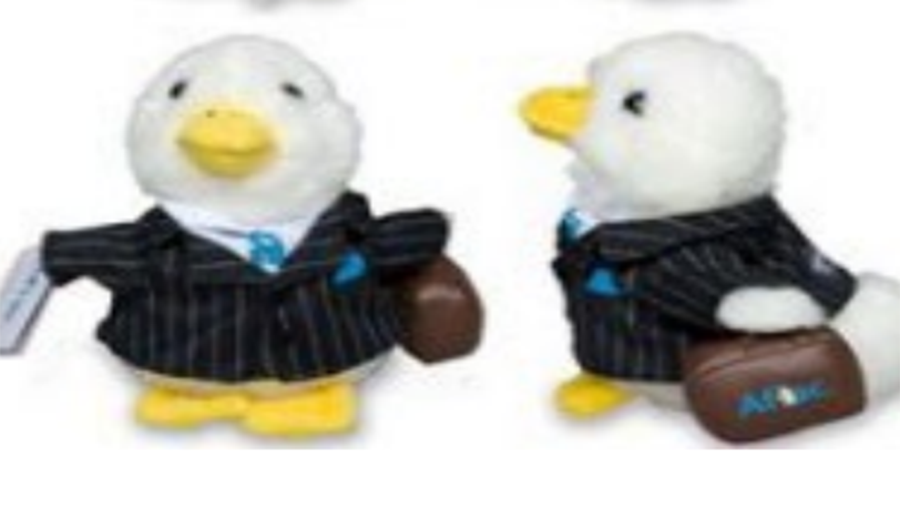 Aflac plush duck in business attire....