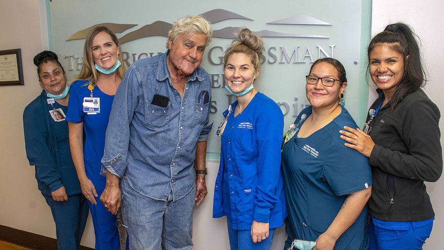 Jay Leno has been discharged from the hospital after sustaining burn injuries in a gasoline fire. L...