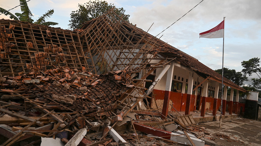 A collapsed Cianjur school building following the earthquake. (Iman Firmansyah/Reuters via CNN)...
