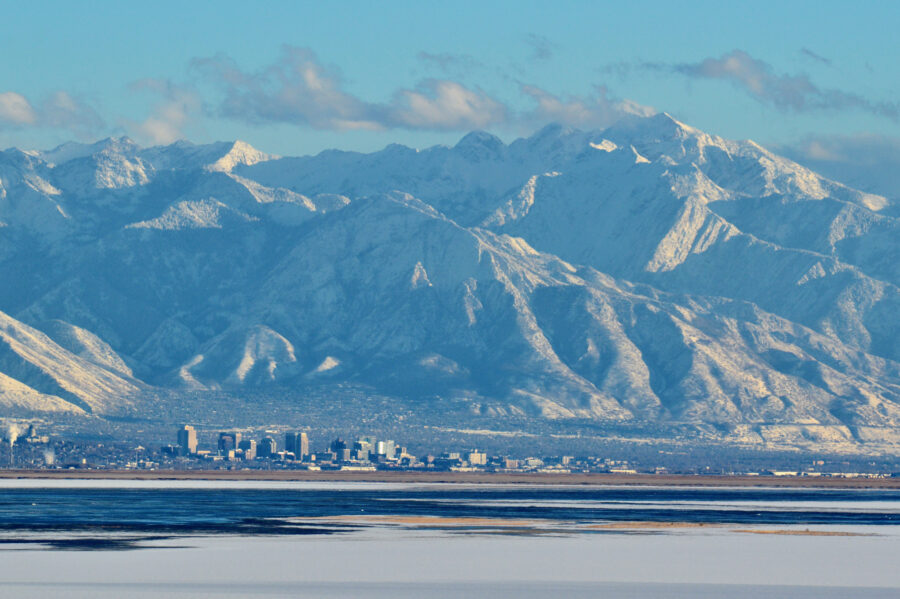 Salt Lake City against the mountains...