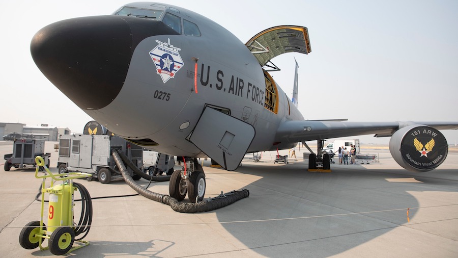 FILE: A UTANG KC-135, modified with Real-Time Information in the Cockpit and gateway technologies, ...