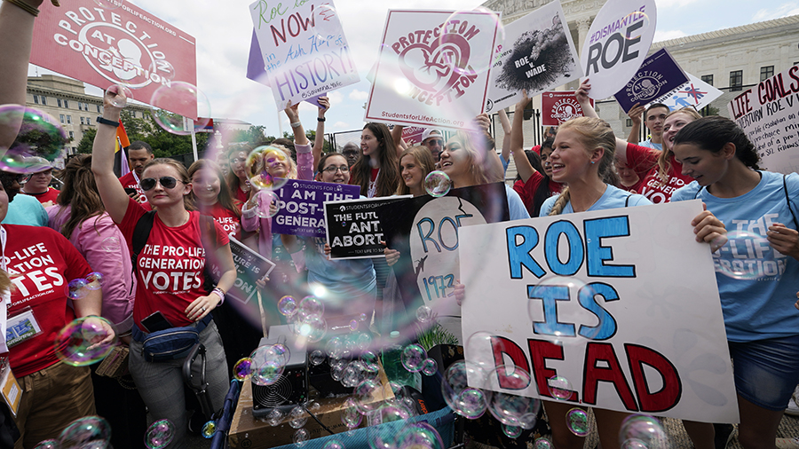 FILE -  Anti-abortion activists celebrate, Friday, June 24, 2022, in Washington, after the Supreme ...