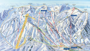 map of the different trails and peaks at Snowbasin Resort.