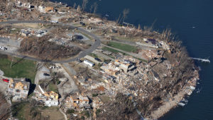 aerial view of a neighborhood wiped out by the tornado