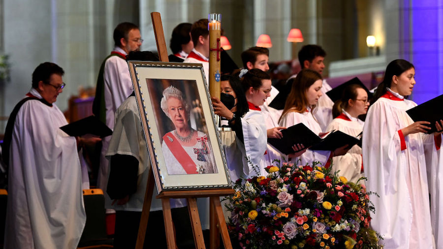 A photo of Queen Elizabeth II is displayed during the Auckland service of memorial for Her Majesty ...