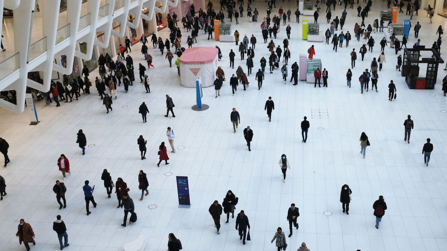 Commuters arrive into the Oculus station and mall in Manhattan on November 17, 2022 in New York Cit...