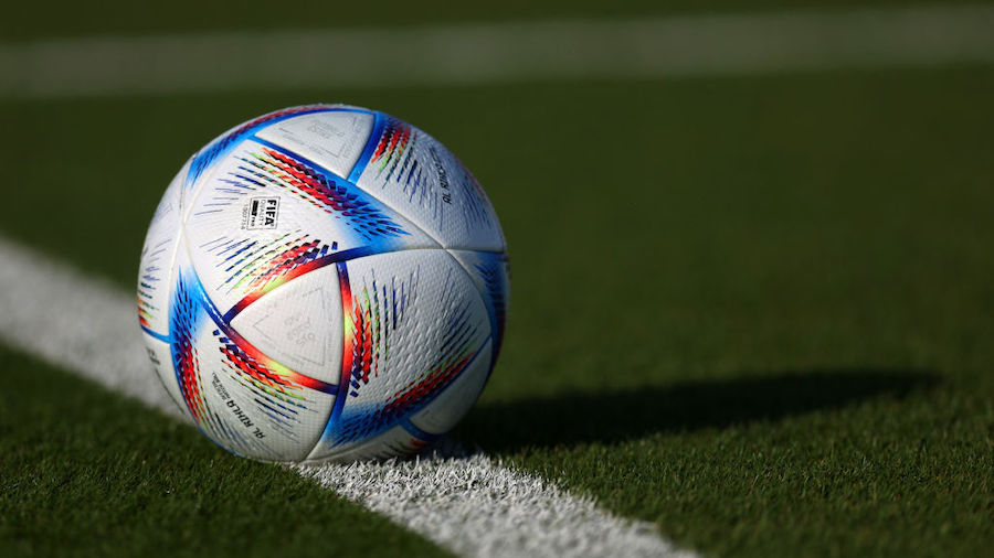 A general view of the Adidas match ball during the England Training Session on match day -1 at Al W...
